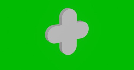Poster - Animation of rotation of a white quatrefoil symbol with shadow. Simple and complex rotation. Seamless looped 4k animation on green chroma key background