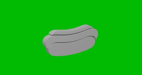 Poster - Animation of rotation of a white hotdog symbol with shadow. Simple and complex rotation. Seamless looped 4k animation on green chroma key background