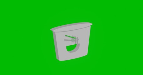 Poster - Animation of rotation of a white instant noodles symbol with shadow. Simple and complex rotation. Seamless looped 4k animation on green chroma key background