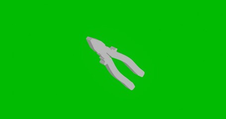 Poster - Animation of rotation of a white pliers symbol with shadow. Simple and complex rotation. Seamless looped 4k animation on green chroma key background