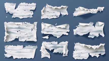 Poster - A set of ripped paper strips isolated on a white background. Modern realistic illustration of ripped white sheet edges, blank reminder notice layouts, page pieces from used notebooks, junk for