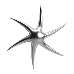 Wall Mural - 3d y2k chrome abstract shape of a star with six elongated spikes and a shiny metallic glossy silver 