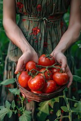 Canvas Print - Harvest in the hands of a woman in the garden. Selective focus.