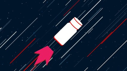 Poster - Salt shaker symbol flies through the universe on a jet propulsion. The symbol in the center is shaking due to high speed. Seamless looped 4k animation on dark blue background with stars