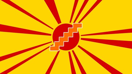 Poster - Stairs symbol on the background of animation from moving rays of the sun. Large orange symbol increases slightly. Seamless looped 4k animation on yellow background