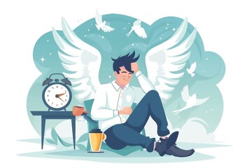 Poster - A man sitting on the ground next to a clock. Suitable for time management concepts