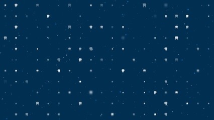 Poster - Template animation of evenly spaced tooth symbols of different sizes and opacity. Animation of transparency and size. Seamless looped 4k animation on dark blue background with stars