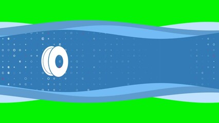 Poster - Animation of blue banner waves movement with white 3D printing filament symbol on the left. On the background there are small white shapes. Seamless looped 4k animation on chroma key background