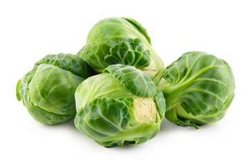 Fresh green brussel sprouts vegetable on white background.
