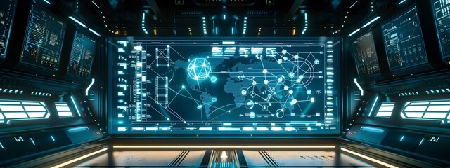Poster - HighTech Control Panel A D Rendered Interface of Molecular Diagrams and Data Visualizations