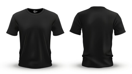 black t-shirt front and back view, isolated on white background, mens casual cotton tee for sale