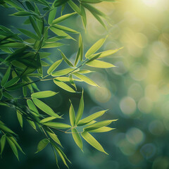 Wall Mural - Green bamboo leaves in the morning