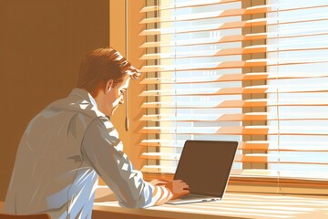 Poster - a man sitting in front of a laptop computer. suitable for business and technology concepts