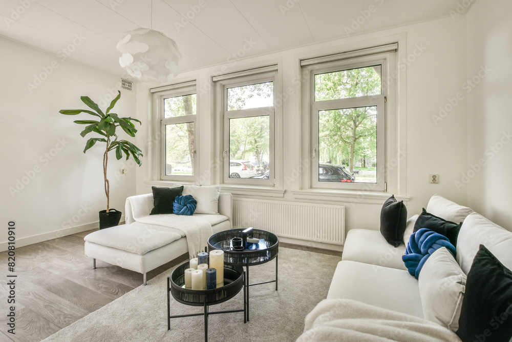 Modern living room interior with large windows Stock Photo | Adobe Stock