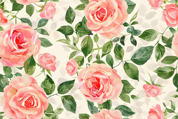allover multi motif flowers ornament seamless pattern with watercolor flowers pink roses repeat floral texture vintage background hand drawing perfectly for wrapping paper wallpaper fabric print AI