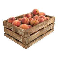 Wall Mural - Peach fruit in wooden crate isolated on white background