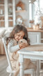 © Jim1786 - smiling happy child girl hugging puppy dog, pet friend, young owner at home , childhood joy, pet love and family life
