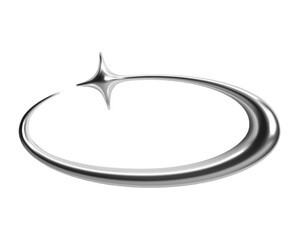 Wall Mural - 3d y2k chrome abstract shape of a star with a crescent tail or comet, shiny metallic glossy silver s