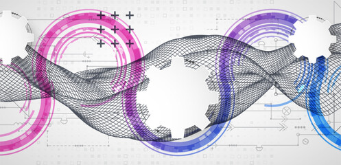 Wireframe concept. Abstract technology  futuristic vector background. Hand drawn art.