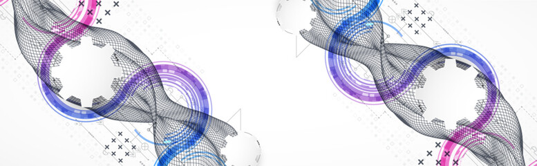 Wireframe concept. Abstract technology  futuristic vector background. Hand drawn art.
