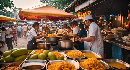 Wall Mural - Asian food street market.