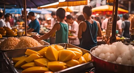 Wall Mural - Asian food street market.