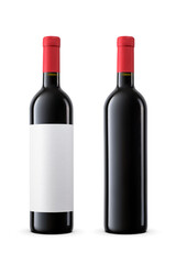 Canvas Print - Two red sealed wine bottle with blank label and clean isolated. Transparent PNG image.