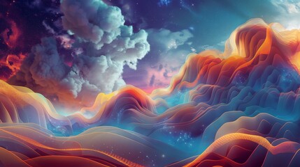 Wall Mural - Cloud Data Flowing Upward Technology Background