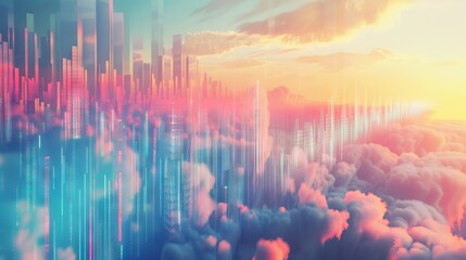 Wall Mural - Cloud Data Flowing Upward Technology Background