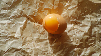 Wall Mural - A single egg placed on a piece of crumpled, parchment paper.