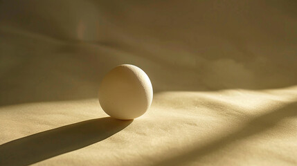 Wall Mural - A white egg illuminated by soft morning light, casting a long shadow.