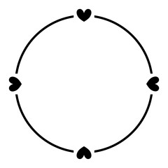 Wall Mural - A simple black decorative frame with heart ornaments - Elegant round frame isolated on transparent background