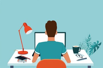 Poster - A person sitting at a desk with a laptop, suitable for business or remote work concepts