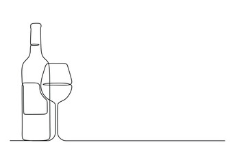 Poster - wine glass and bottle continuous one line drawing vector illustration. pro vector