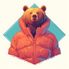 Vector logo, e-sport gamer illustration of bear mascot in oversized jacket, on isolated background.