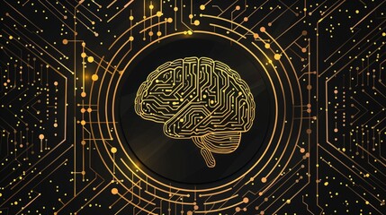 Poster - Digital brain made of circuit board, vector logo of human brain made from circuit board and brain vibrant line, graphic design