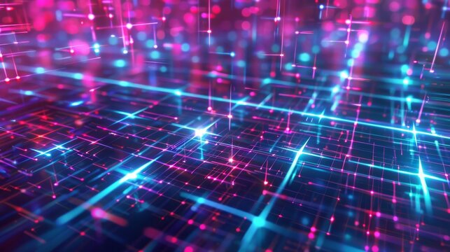Digitized Dreamscape Flowing Grid of Neon Light