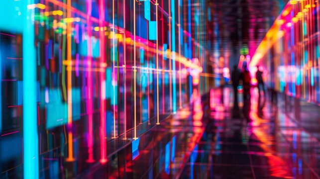 Digitized Dreamscape Flowing Grid of Neon Light