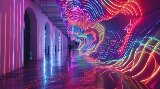 Digitized Dreamscape Flowing Grid of Neon Light