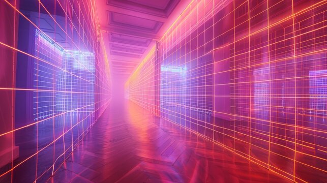 Digitized Dreamscape Flowing Grid of Neon Light