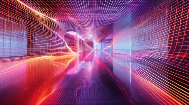 Digitized Dreamscape Flowing Grid of Neon Light