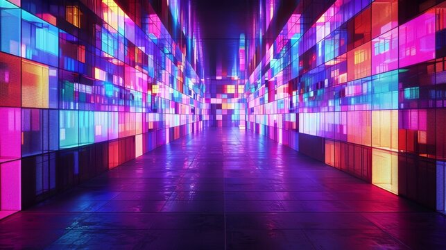 Digitized Dreamscape Flowing Grid of Neon Light
