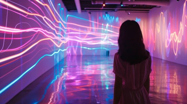 Digitized Dreamscape Flowing Grid of Neon Light