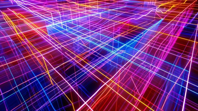Digitized Dreamscape Flowing Grid of Neon Light