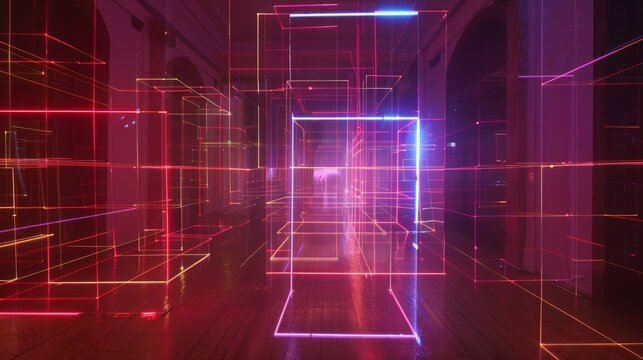 Digitized Dreamscape Flowing Grid of Neon Light