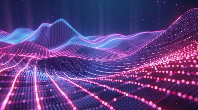 Digitized Dreamscape Flowing Grid of Neon Light