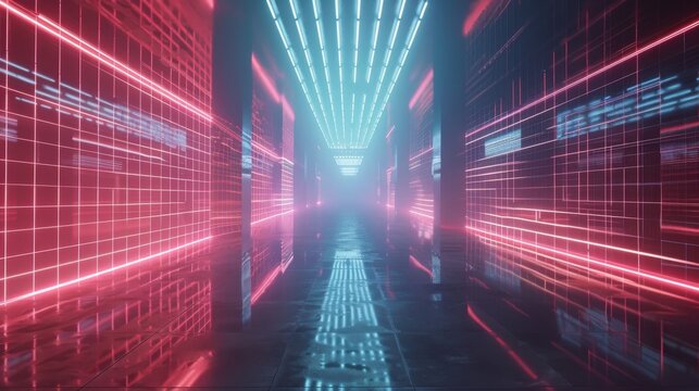 Digitized Dreamscape Flowing Grid of Neon Light