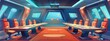 © Pihta - The meeting room of the spaceship. Cartoon illustration.