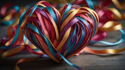 Poster - Colorful Celebrate Heart Ribbons Flowing Joyfully in Artistic Image