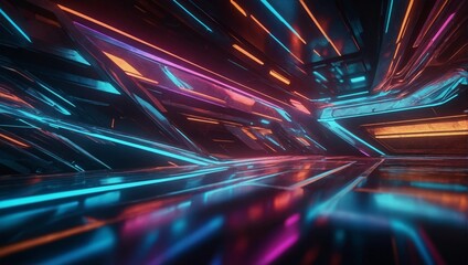 Poster - Futuristic Neon Grid Abstract BackgroundSleek Lines and Vibrant Colors